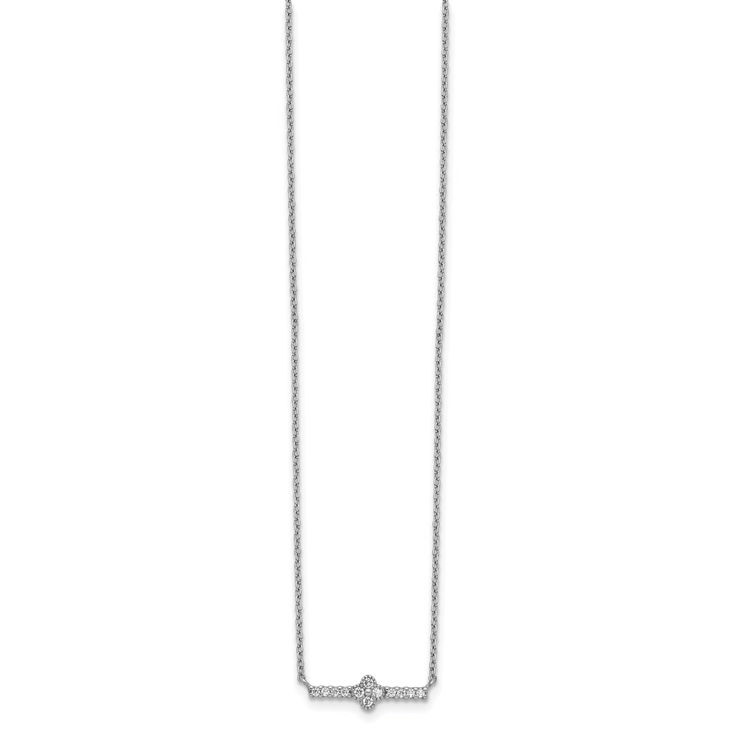 Sterling Silver Rhodium Plated CZ Fancy Bar Necklace