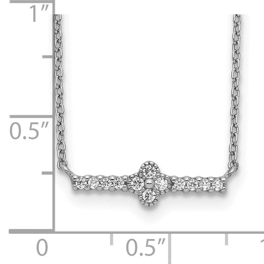 Sterling Silver Rhodium Plated CZ Fancy Bar Necklace