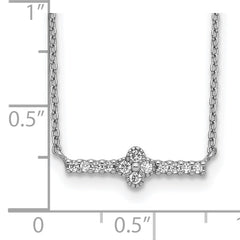 Sterling Silver Rhodium Plated CZ Fancy Bar Necklace