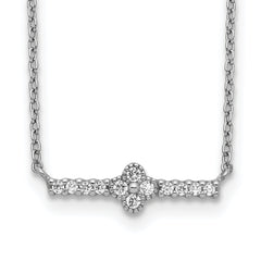 Sterling Silver Rhodium Plated CZ Fancy Bar Necklace