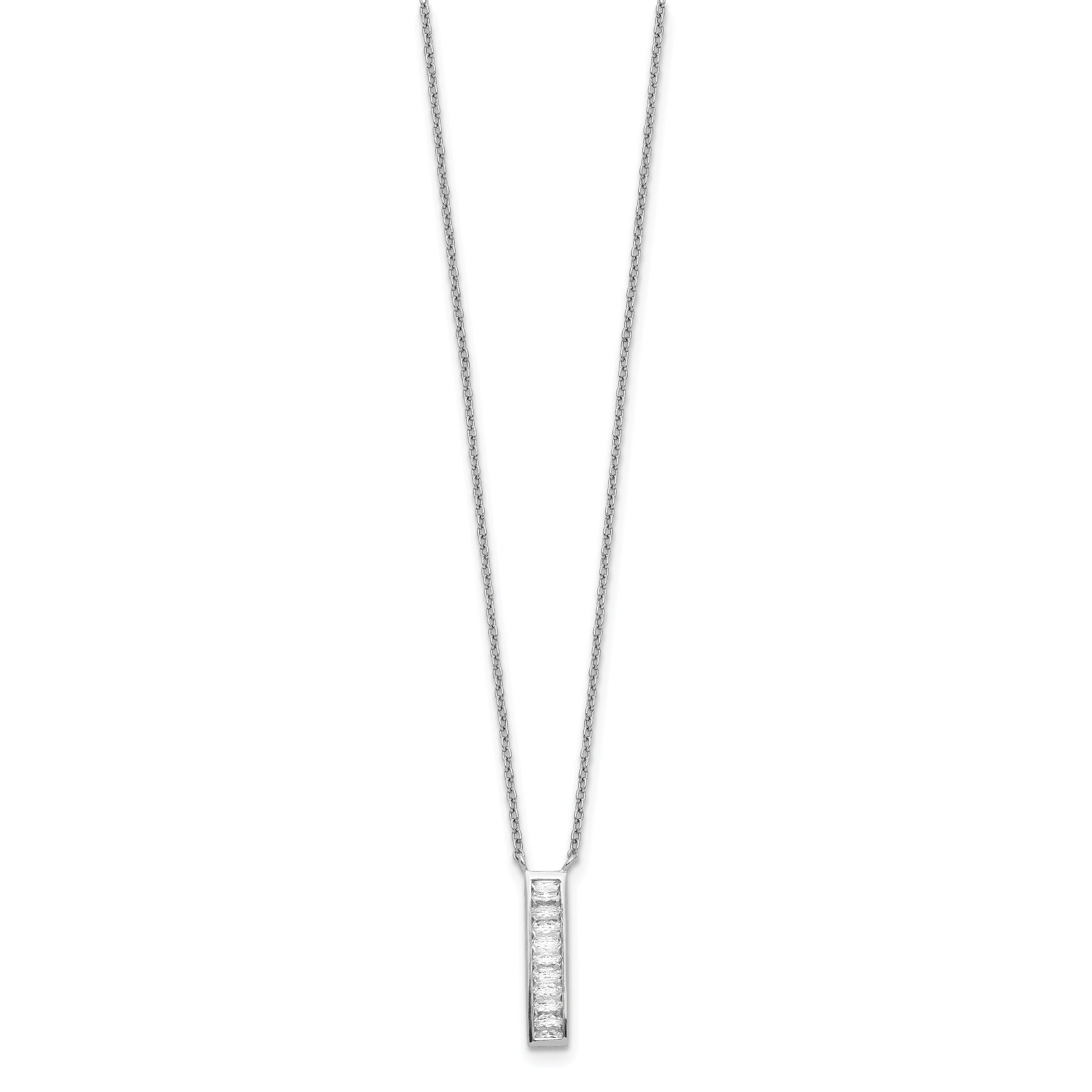 Sterling Silver Rhodium Plated CZ Vertical Bar Necklace