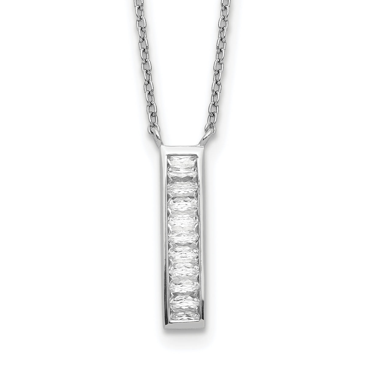 Sterling Silver Rhodium Plated CZ Vertical Bar Necklace