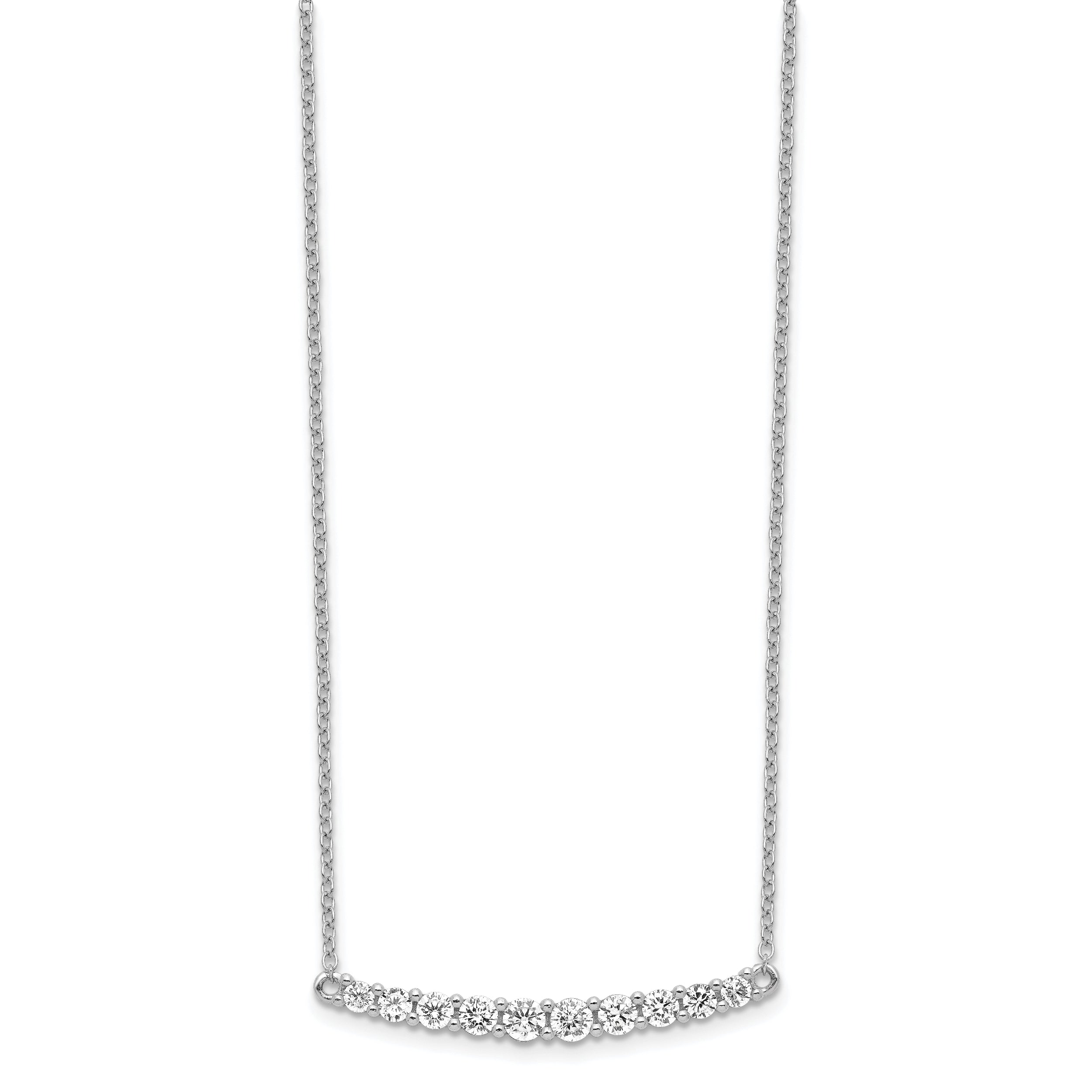 Sterling Silver Rhodium-plated CZ Bar w/ 2in ext. Necklace