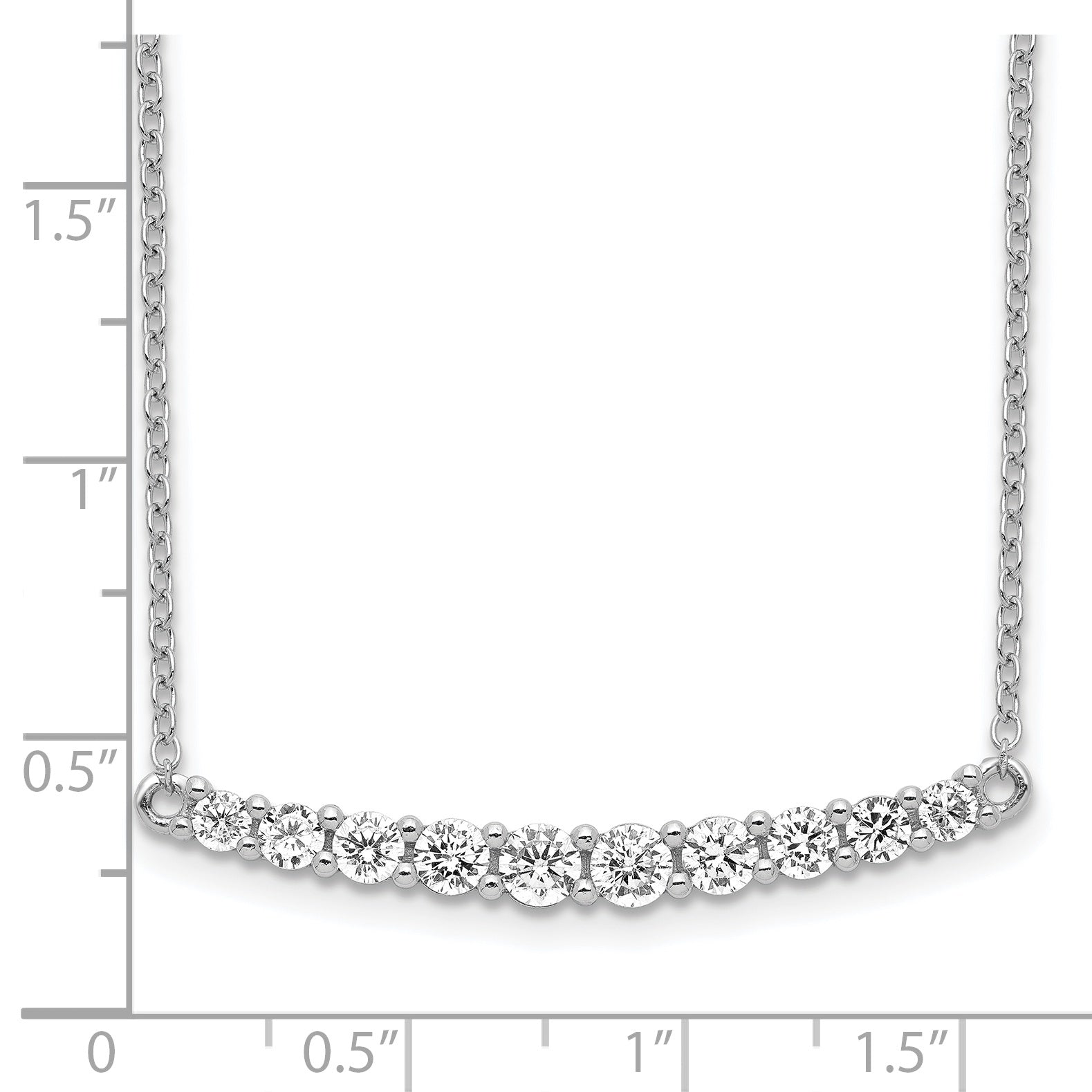 Sterling Silver Rhodium-plated CZ Bar w/ 2in ext. Necklace