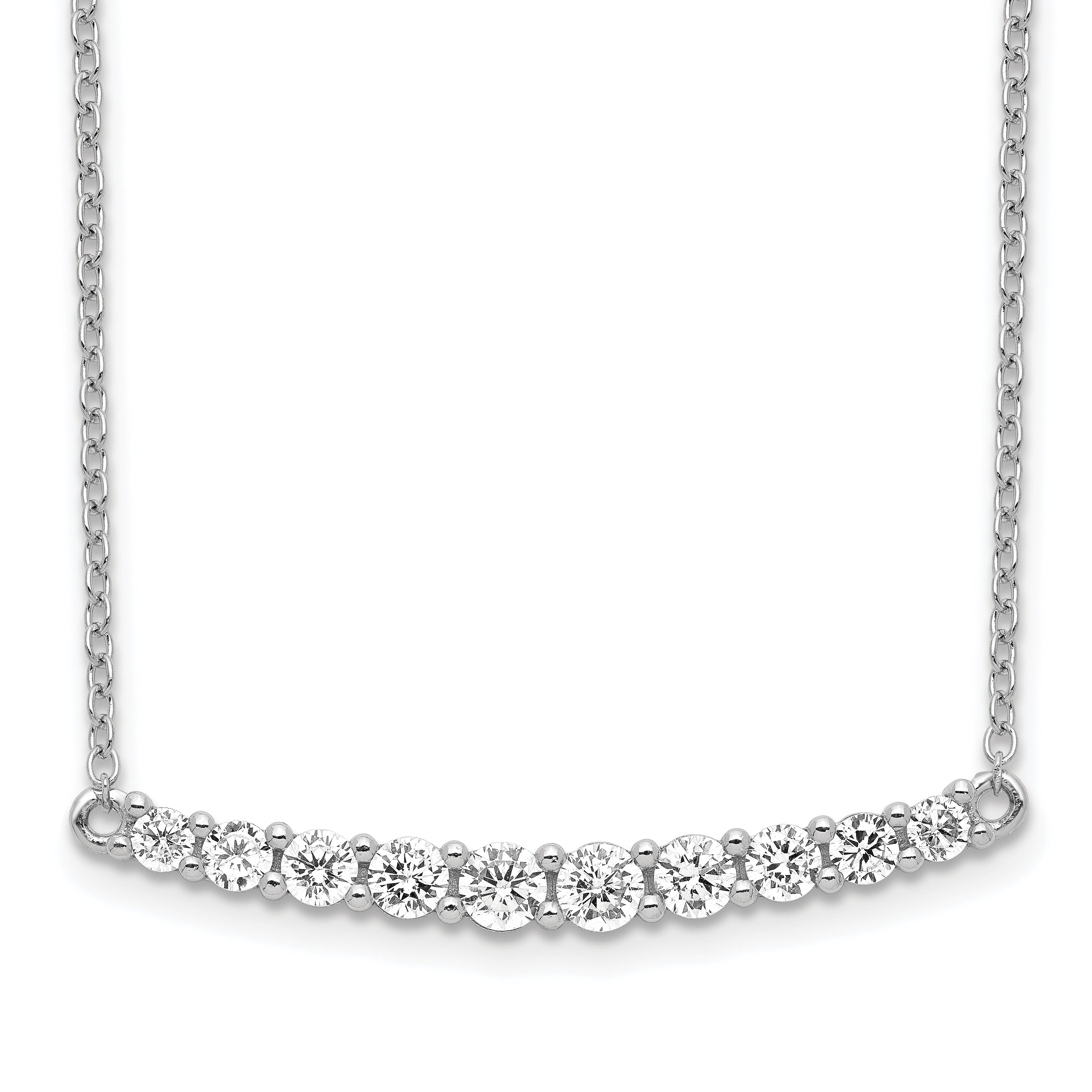 Sterling Silver Rhodium-plated CZ Bar w/ 2in ext. Necklace