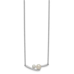 Sterling Silver Rhodium-plated FWC Pearl Bar w/ 1in ext Necklace