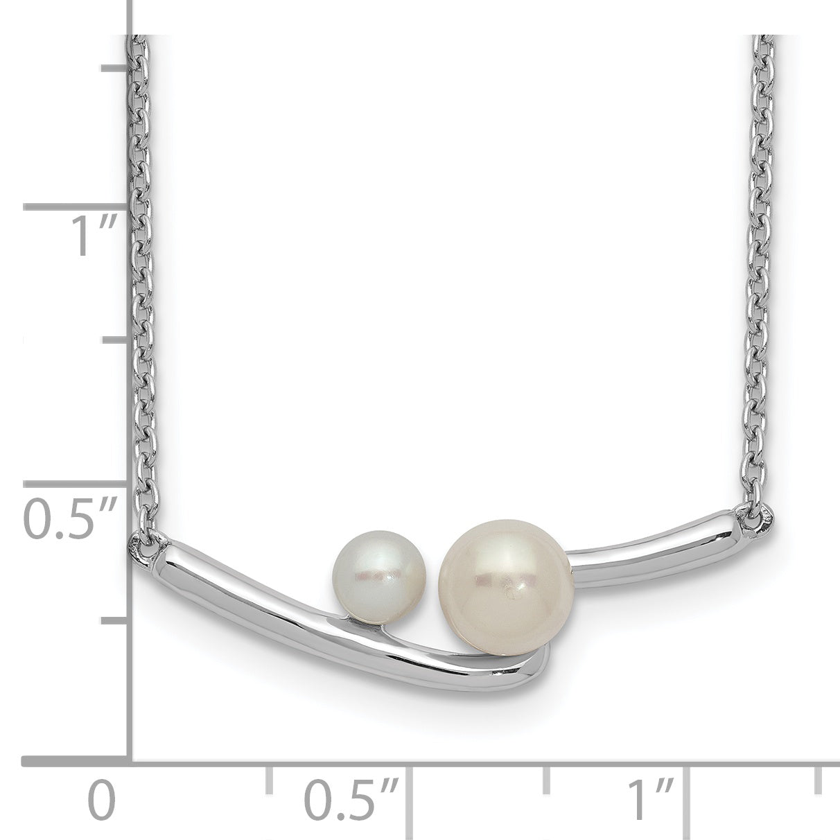 Sterling Silver Rhodium-plated FWC Pearl Bar w/ 1in ext Necklace