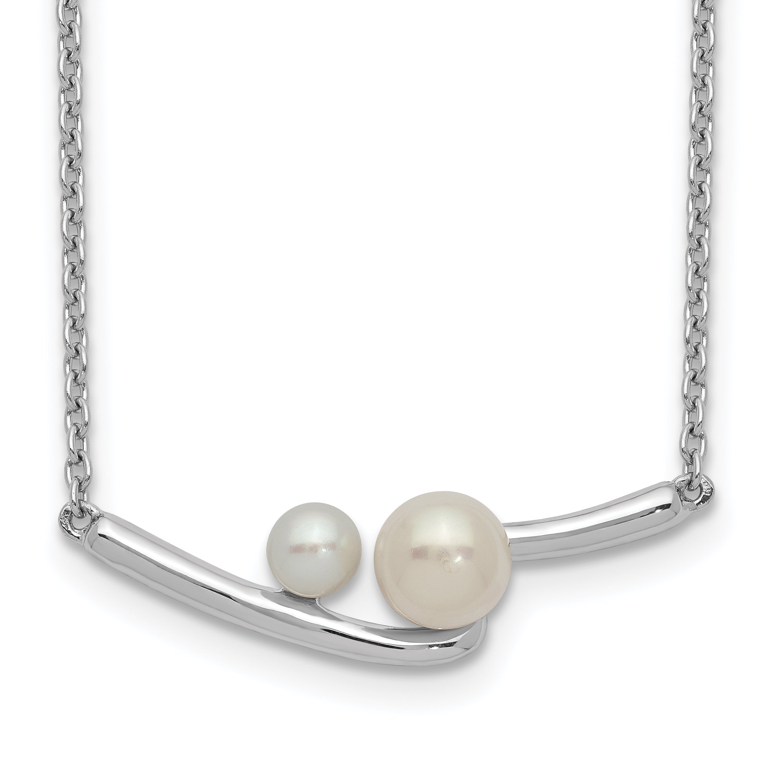 Sterling Silver Rhodium-plated FWC Pearl Bar w/ 1in ext Necklace