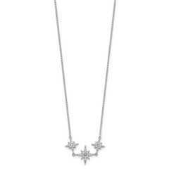 Sterling Silver Rhodium-plated CZ 3-Stars w/2in ext Necklace