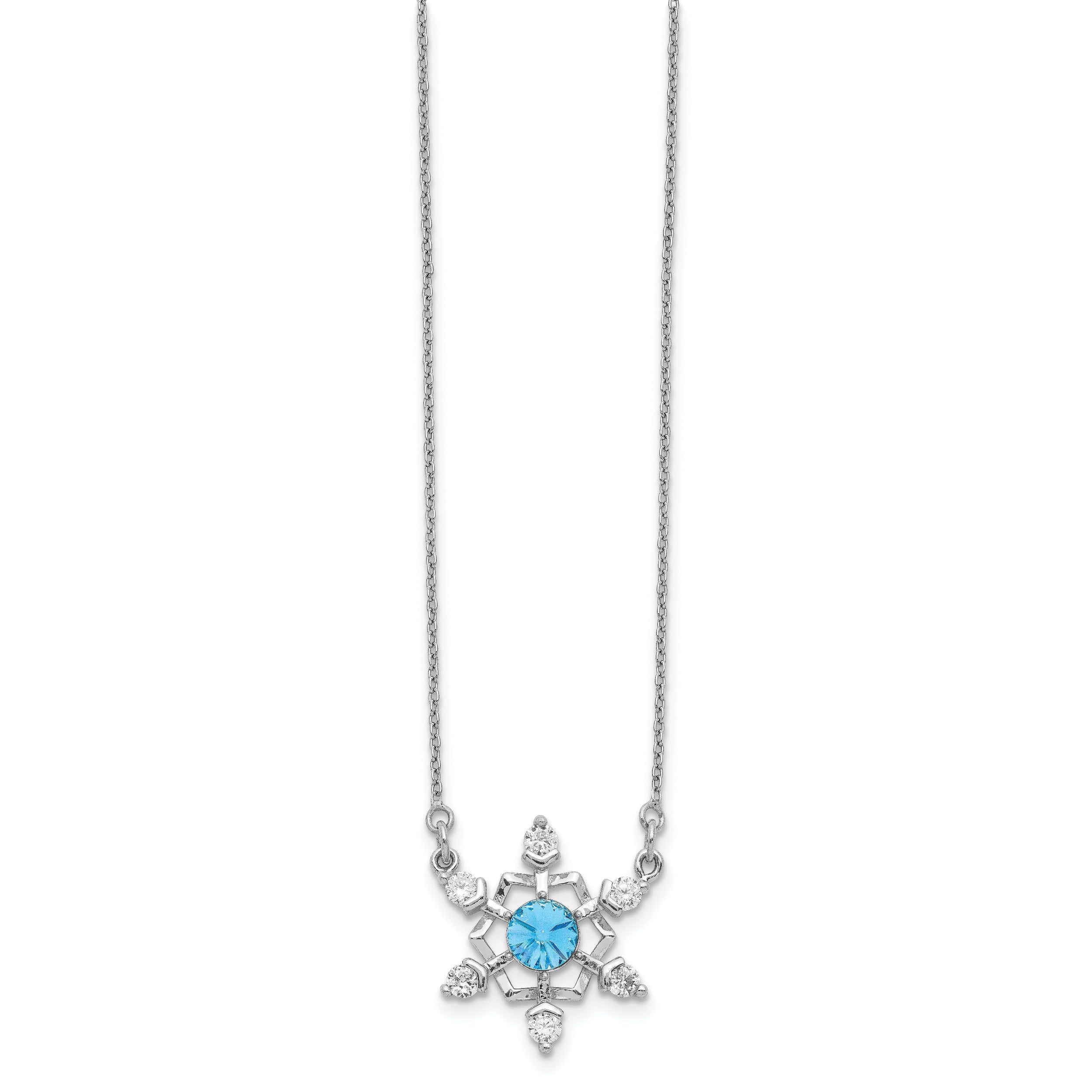 Sterling Silver RH-plated Crystal Snowflake w/2in ext Necklace