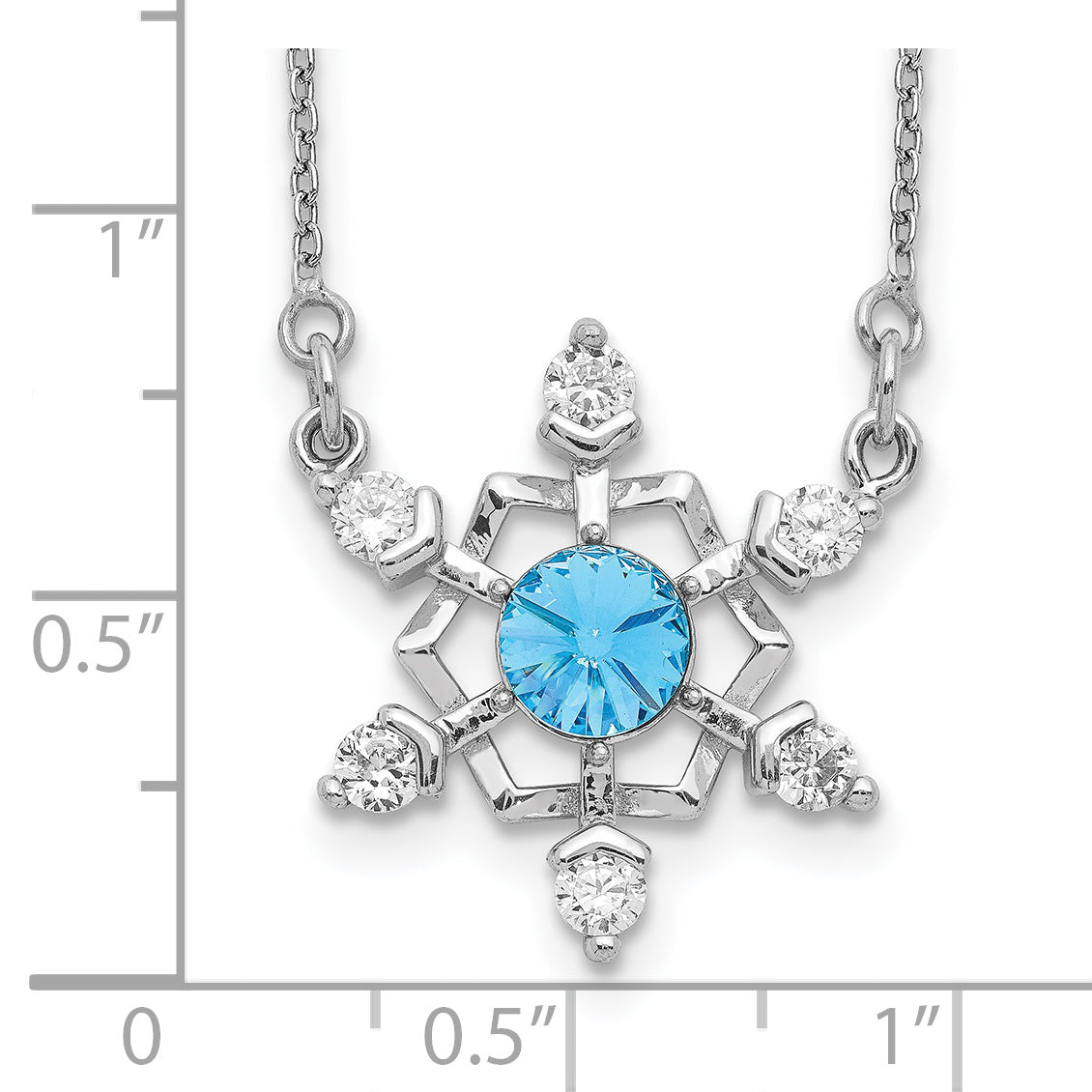 Sterling Silver RH-plated Crystal Snowflake w/2in ext Necklace