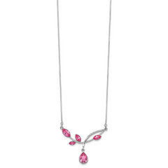 Sterling Silver RH-plated Pink Crystal Branch w/2in ext Necklace