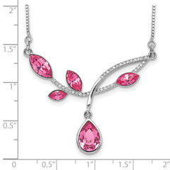 Sterling Silver RH-plated Pink Crystal Branch w/2in ext Necklace