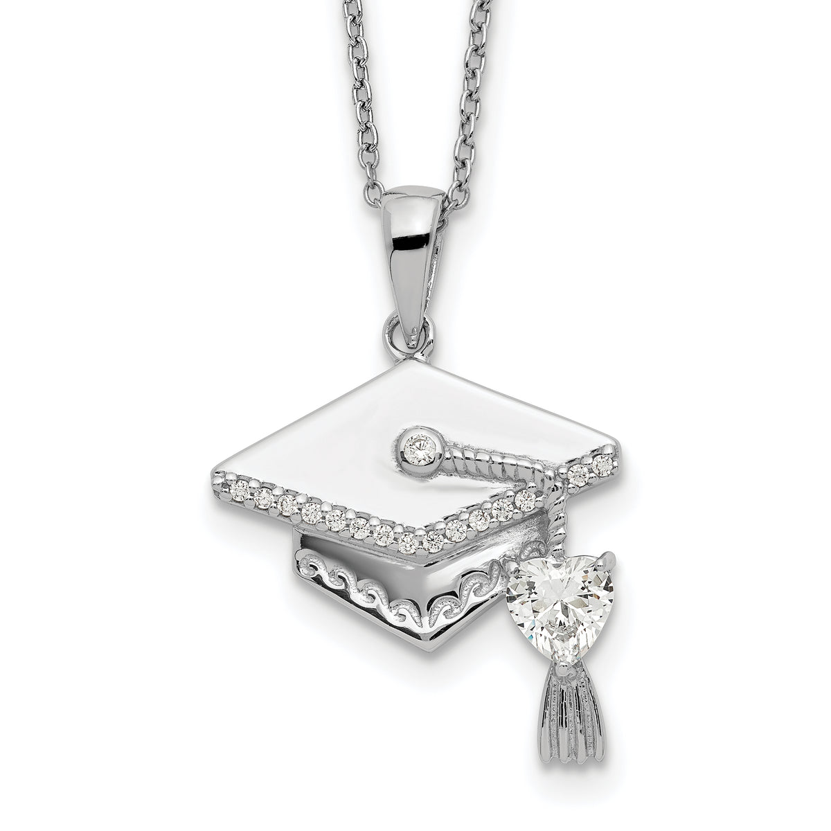 Sterling Silver CZ Graduation Cap Necklace