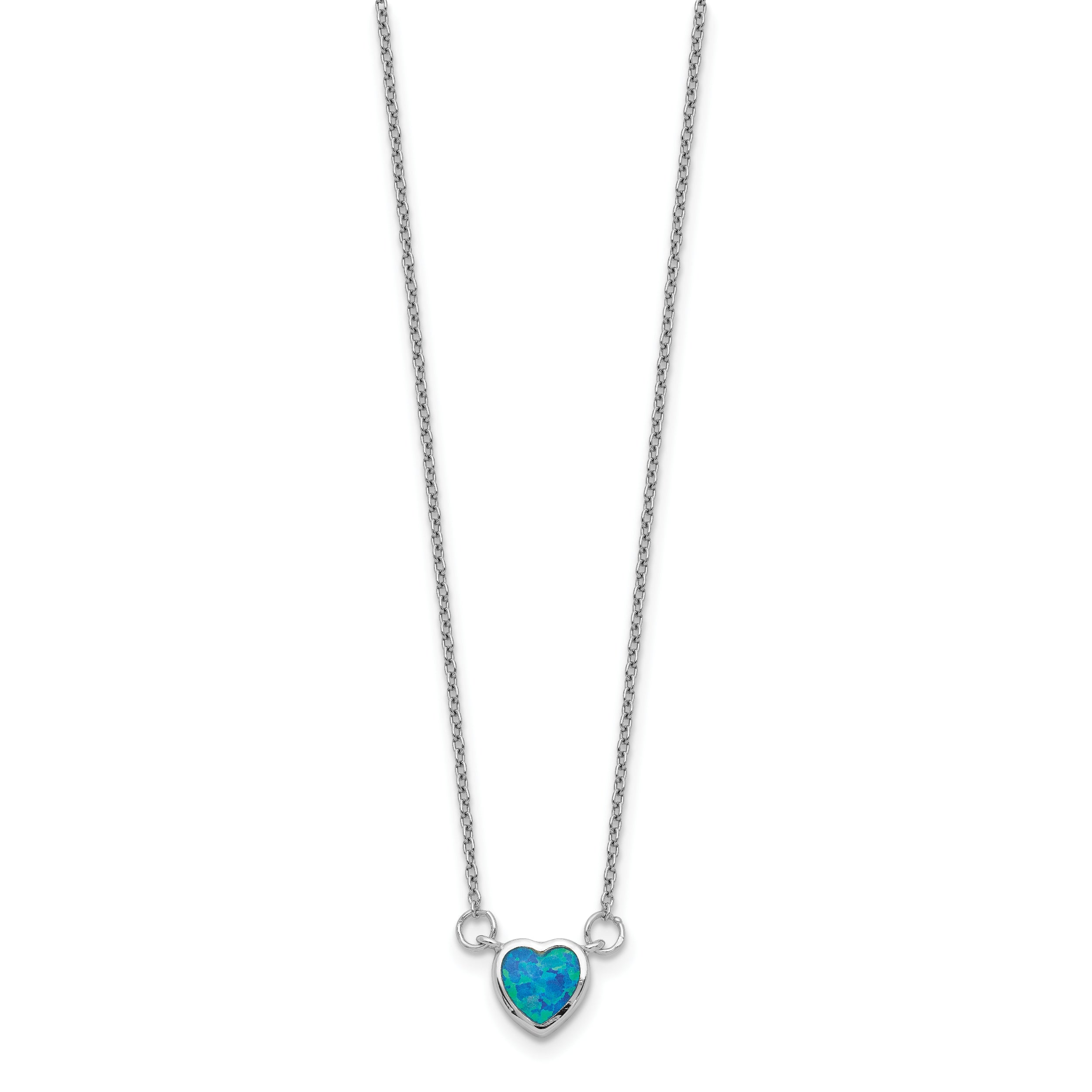 Sterling Silver Rhodium-plated Created Opal Heart w/ 4in ext. Choker