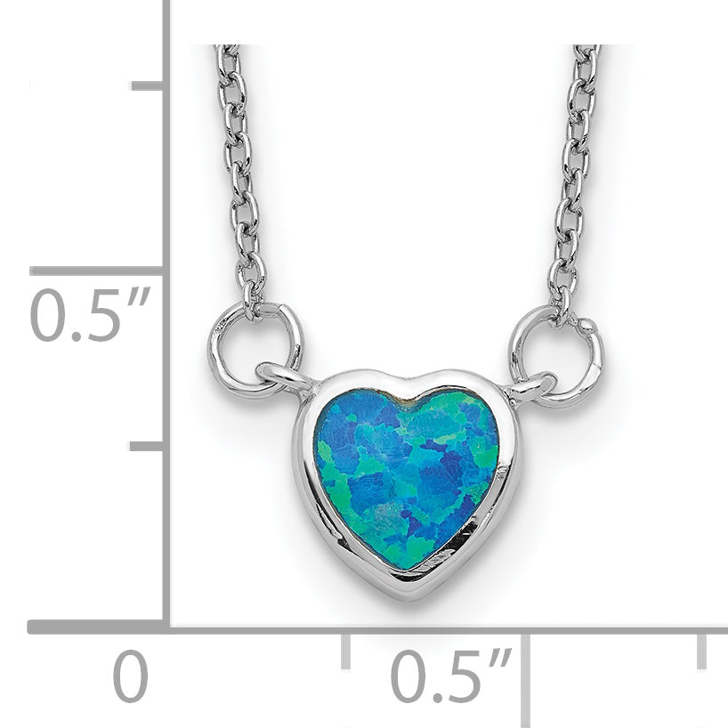 Sterling Silver Rhodium-plated Created Opal Heart w/ 4in ext. Choker