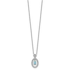 Sterling Silver Rhodium-plated Clear CZ Oval with Lab Created Opal Oval Dangle 16 inch Necklace with 2 inch extension