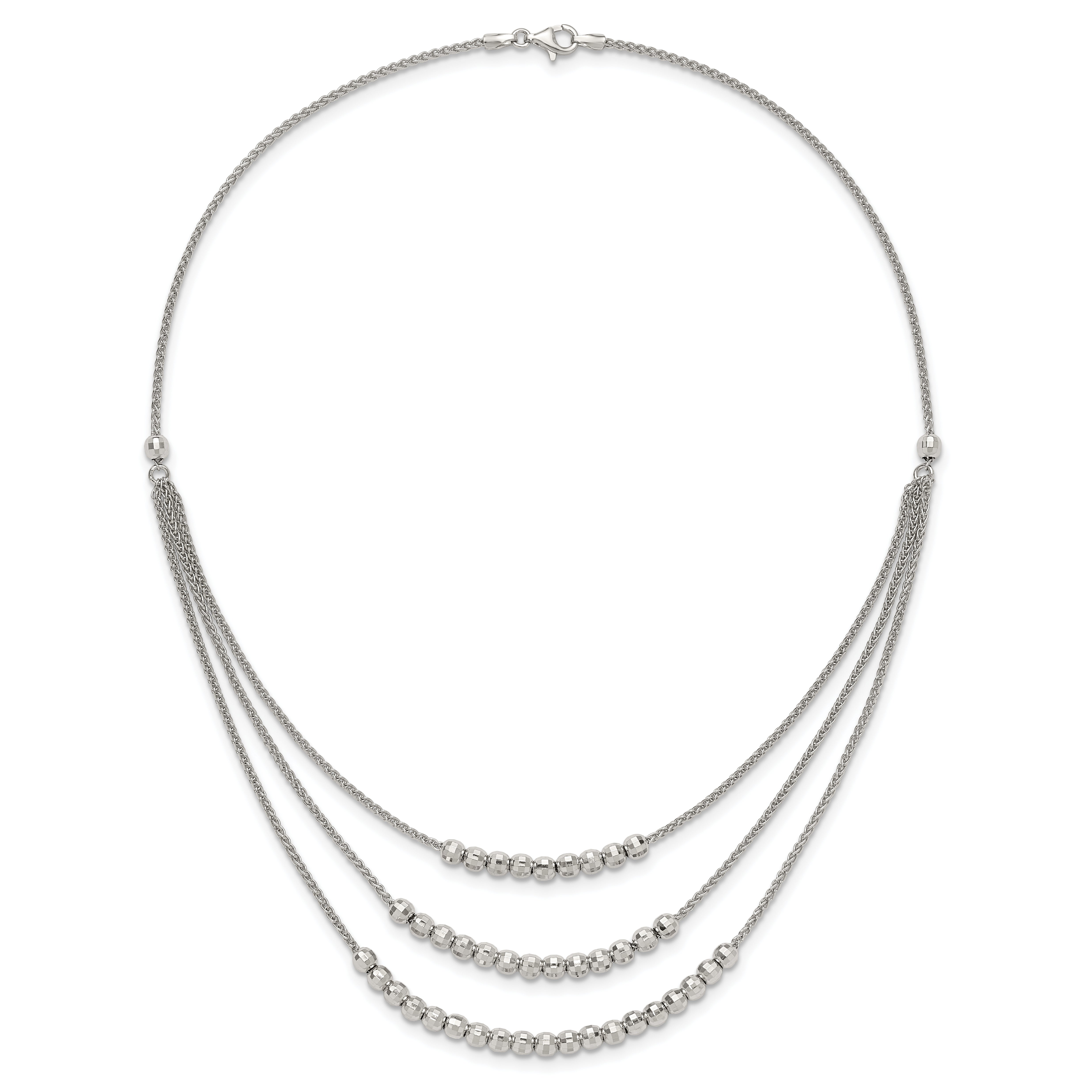 Sterling Silver Rhodium-plated Beaded Multi Layer Necklace