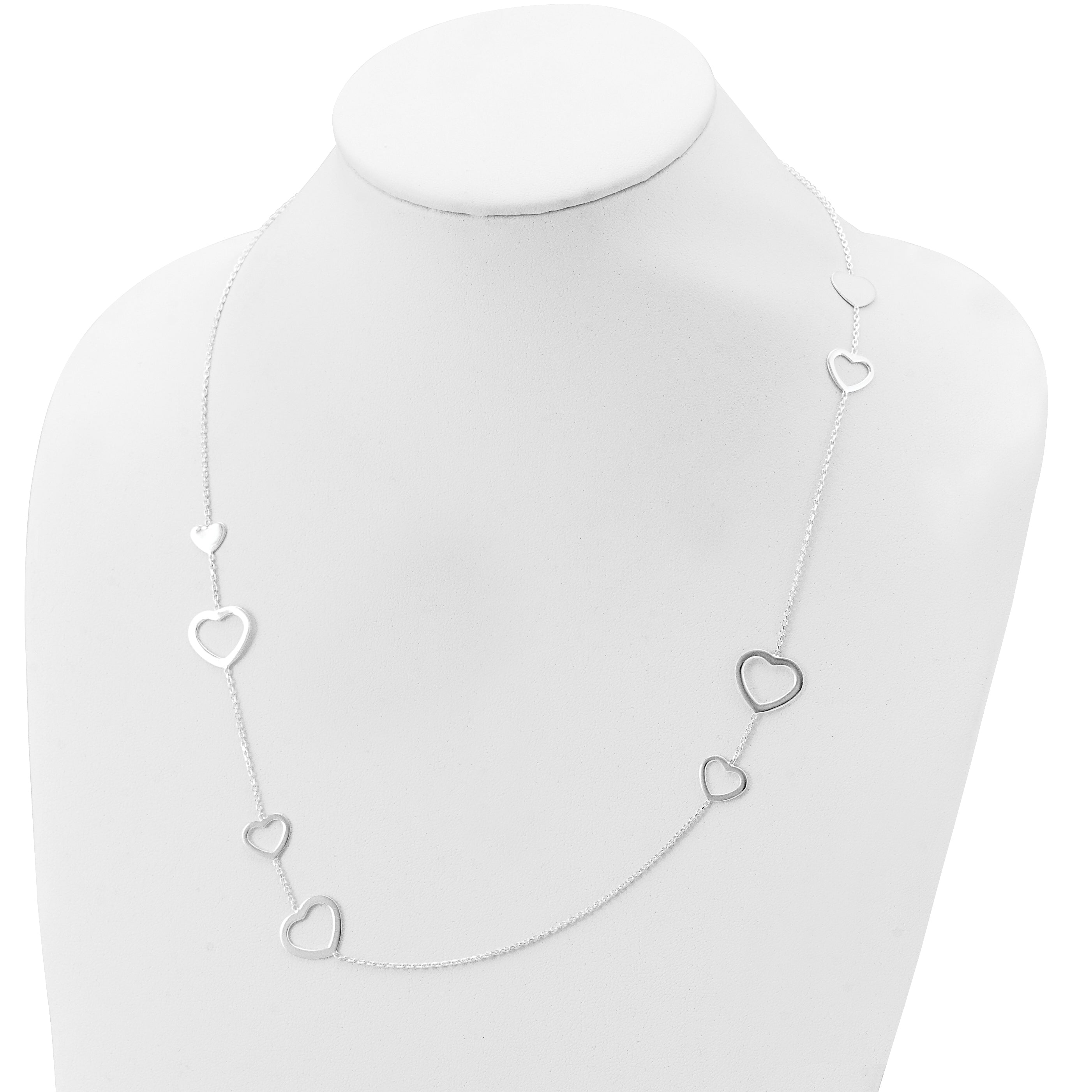 Sterling Silver Polished Hearts Necklace