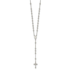 Sterling Silver Rhodium-plated Beaded Rosary Necklace