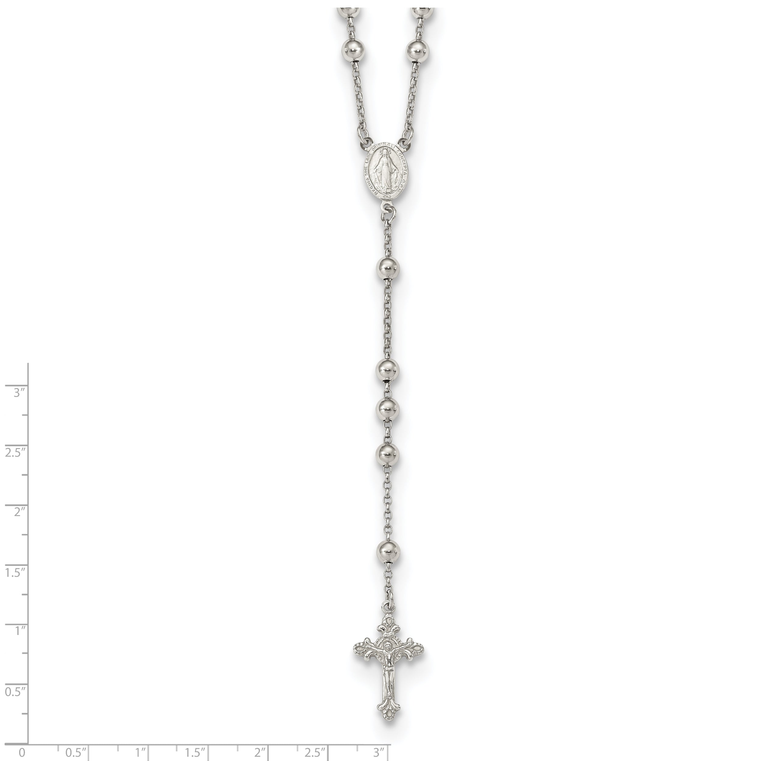 Sterling Silver Rhodium-plated Beaded Rosary Necklace