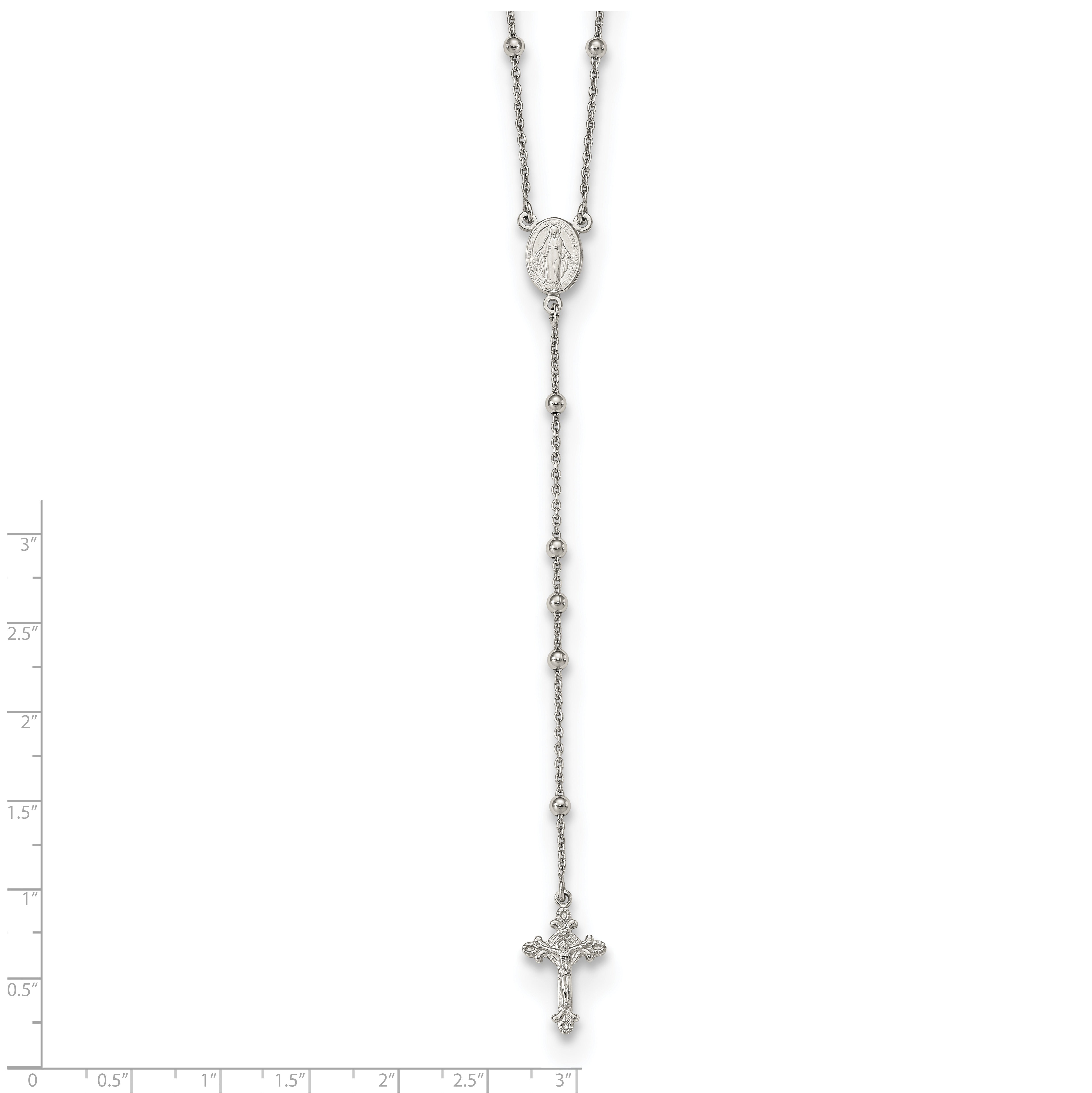 Sterling Silver Rhodium-plated Beaded Rosary 27 inch Necklace