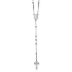 Sterling Silver Rhodium-plated Beaded Rosary 27 inch Necklace