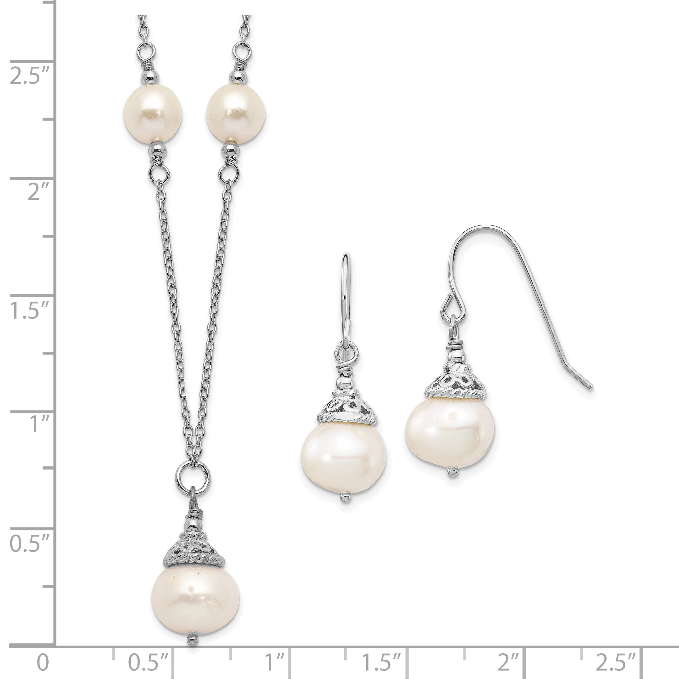 Sterling Silver Rhodium-plated 9-10mm FWC Pearl Necklace/Earrings Set