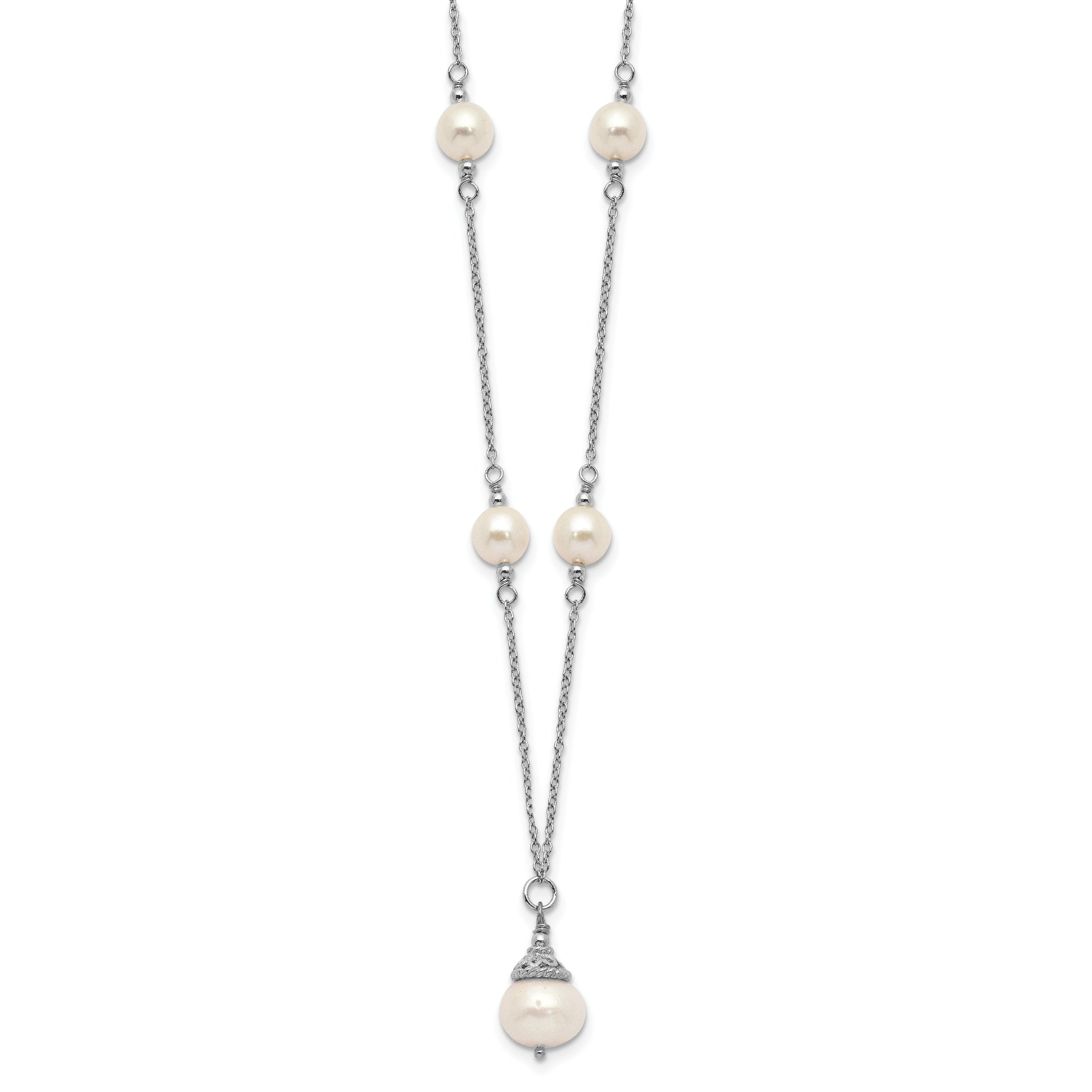 Sterling Silver Rhodium-plated 9-10mm FWC Pearl Necklace/Earrings Set