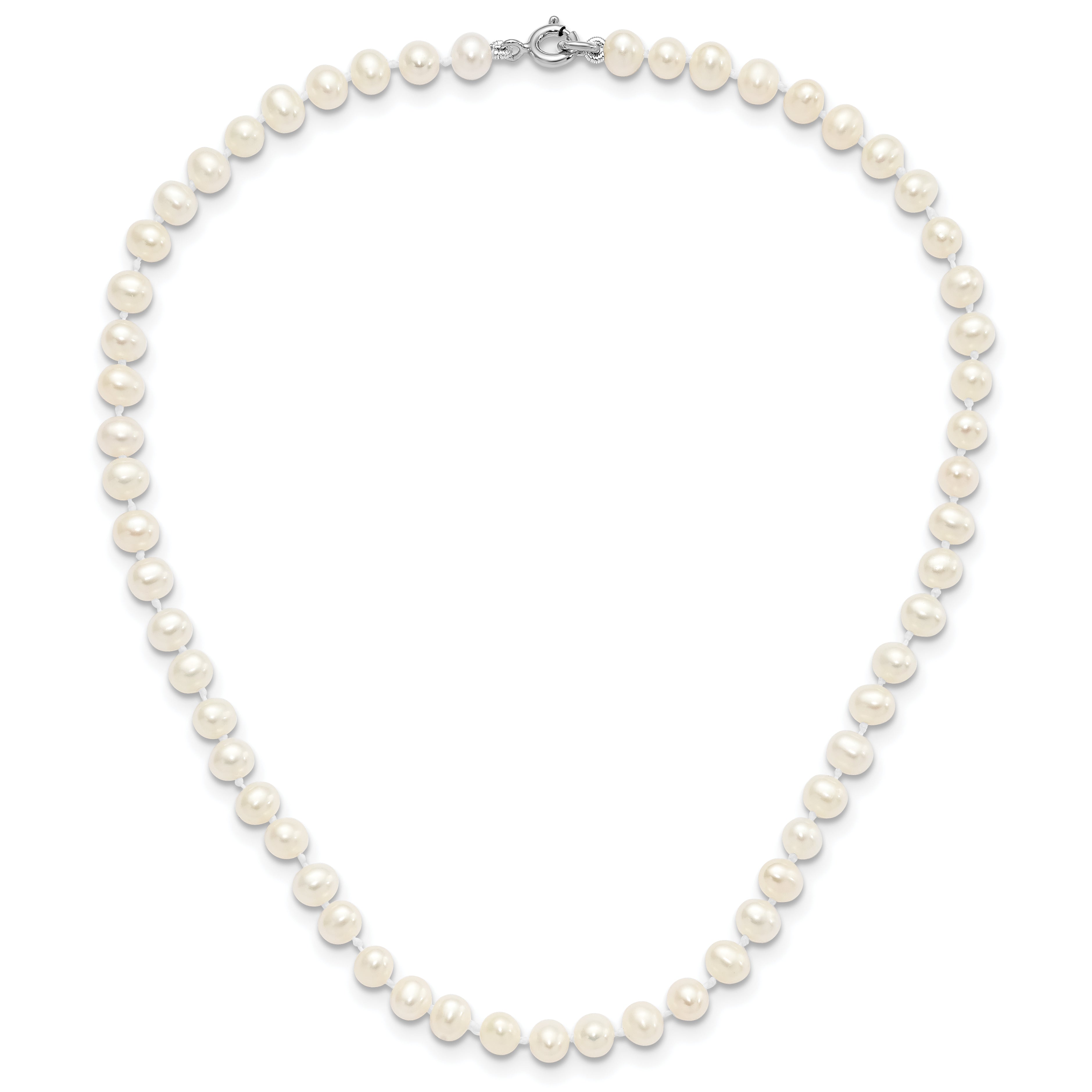 Sterling Silver Madi K Rhodium-plated 5-6mm Semi-round Freshwater Cultured Pearl 12in Necklace, 4in Bracelet & Stud Earrring Set