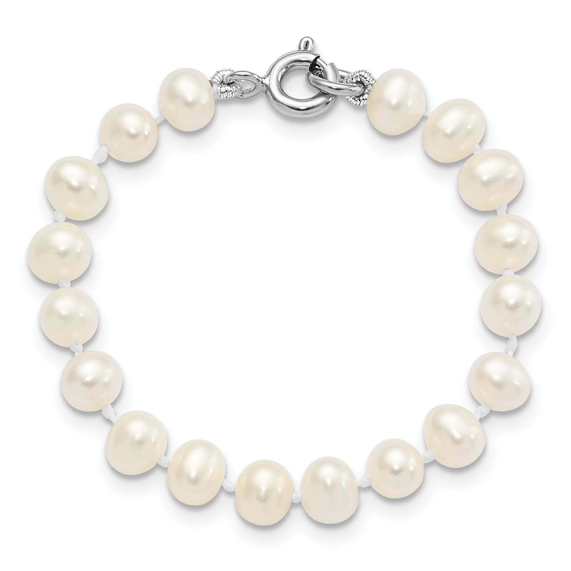 Sterling Silver Madi K Rhodium-plated 5-6mm Semi-round Freshwater Cultured Pearl 12in Necklace, 4in Bracelet & Stud Earrring Set