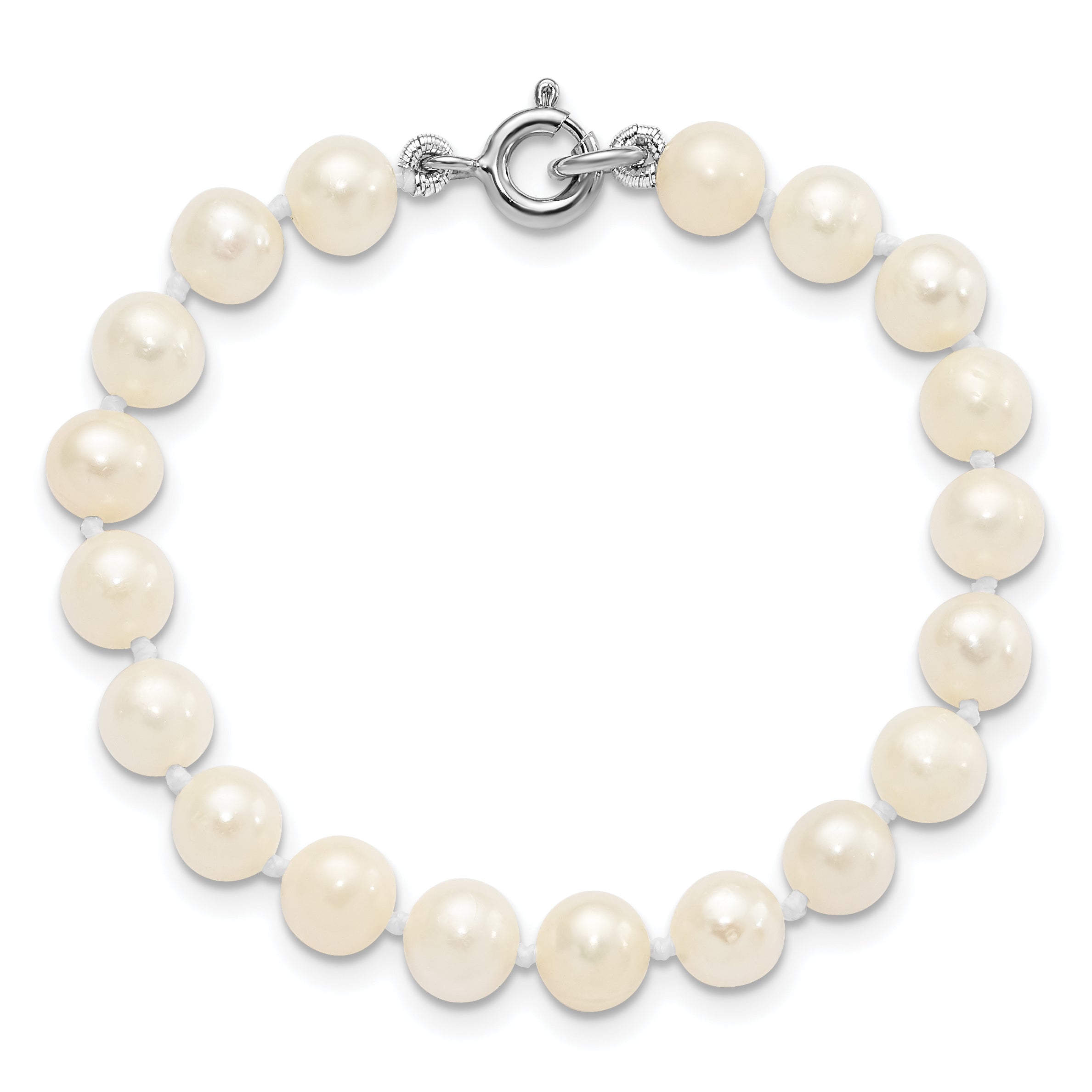 Sterling Silver Madi K Rhodium-plated 5-6mm Semi-round Freshwater Cultured Pearl 12in Necklace, 4in Bracelet & Button Earrring Set