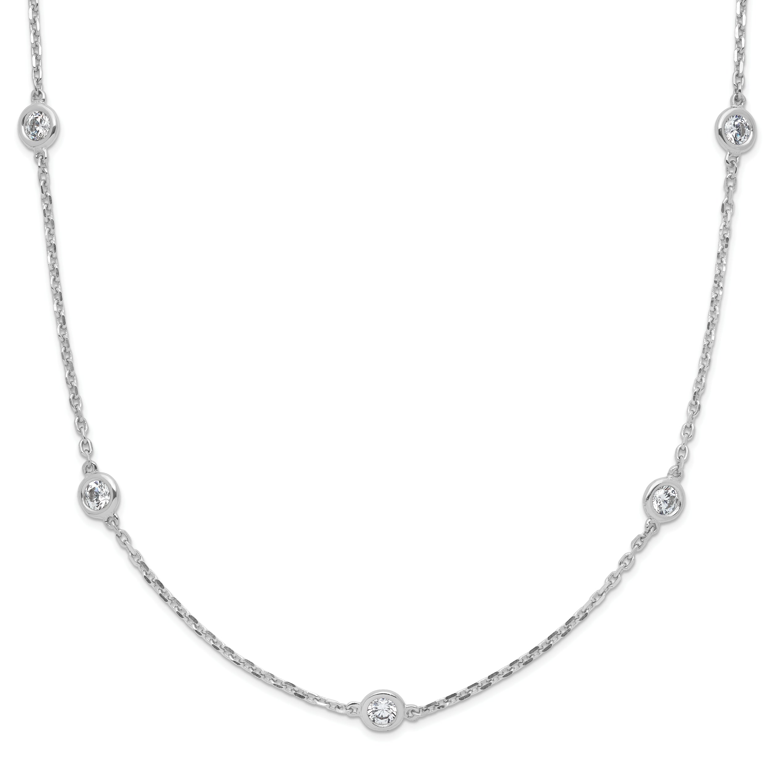 Sterling Shimmer Sterling Silver Rhodium-plated 24 inch 15 Stone 15 Station CZ Necklace