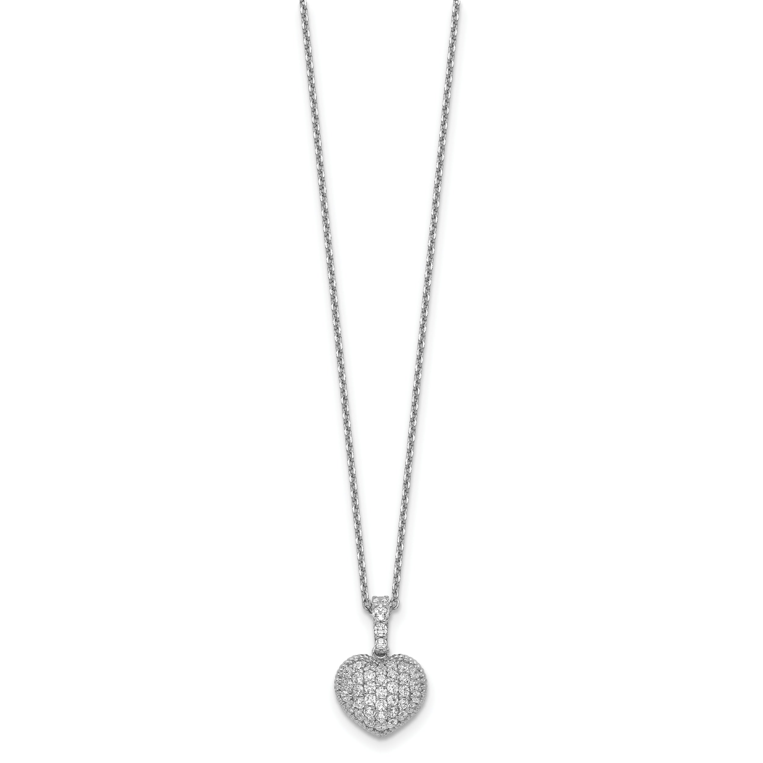 Sterling Shimmer Sterling Silver Rhodium-plated 16 inch 40 Stone Heart CZ Necklace with 2 inch extender