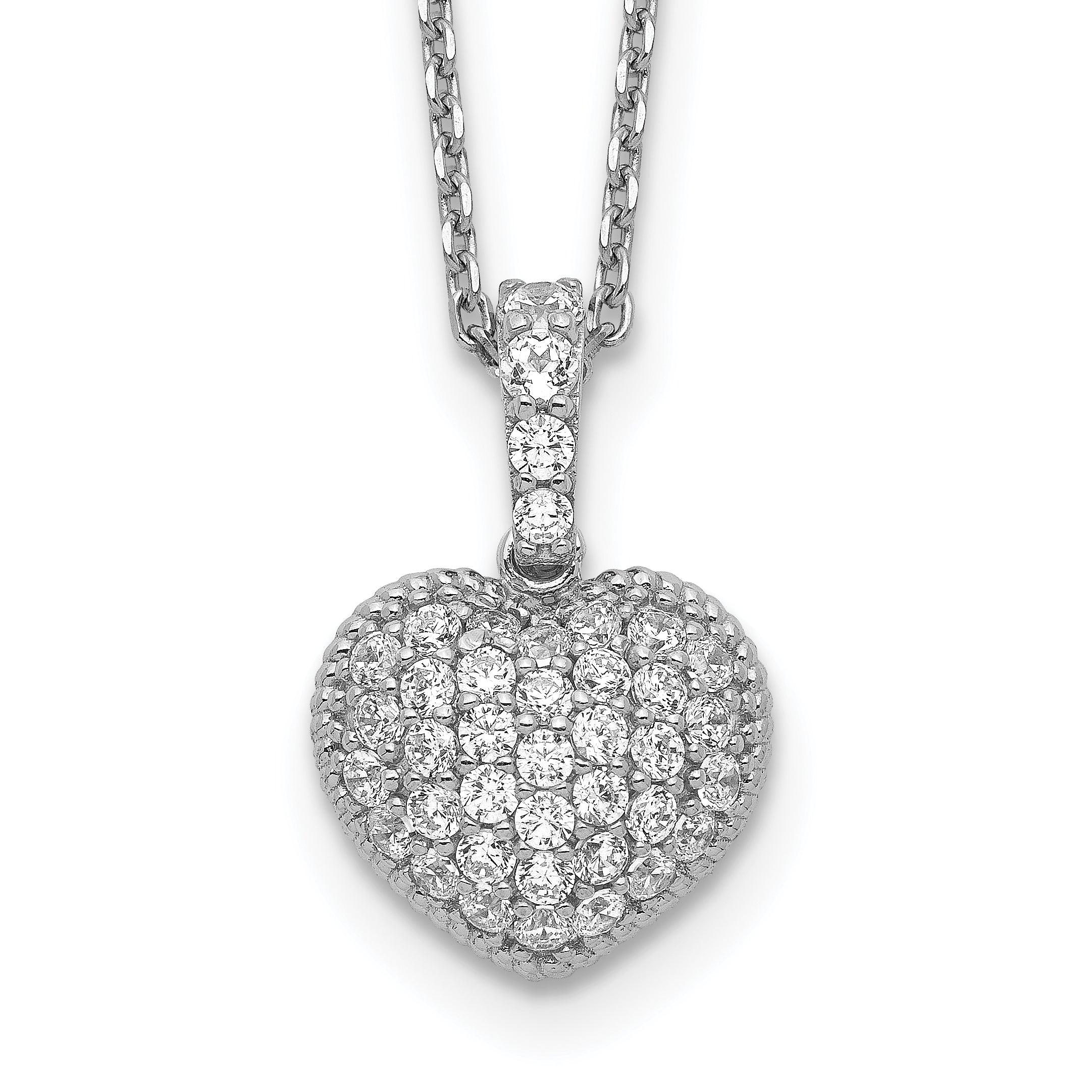 Sterling Shimmer Sterling Silver Rhodium-plated 16 inch 40 Stone Heart CZ Necklace with 2 inch extender