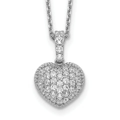 Sterling Shimmer Sterling Silver Rhodium-plated 16 inch 40 Stone Heart CZ Necklace with 2 inch extender