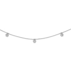 Sterling Shimmer Sterling Silver Rhodium-plated 28 inch 49 Stone 7 Flower Stations CZ Necklace