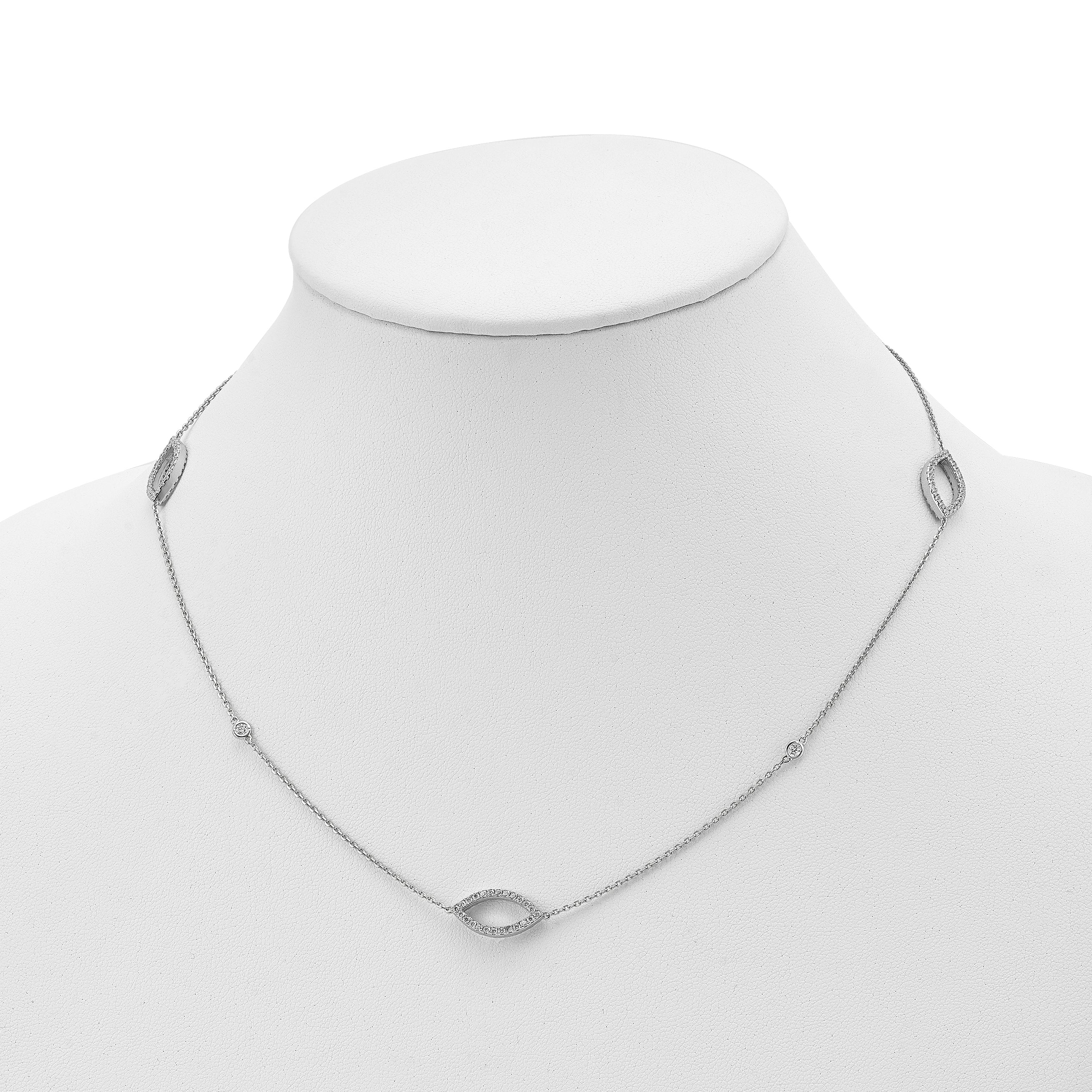 Sterling Shimmer Sterling Silver Rhodium-plated 18 inch 76 Stone 7 Station CZ Necklace