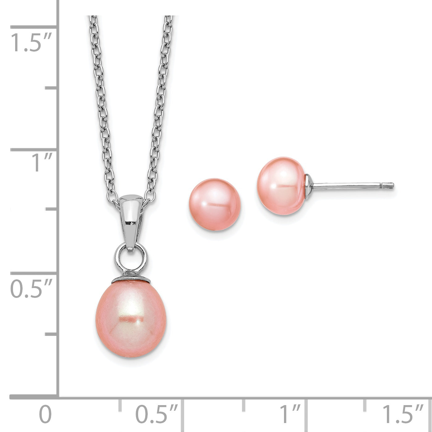 Sterling Silver Rhodium-plated Pink FWC Pearl Necklace/Earrings Set