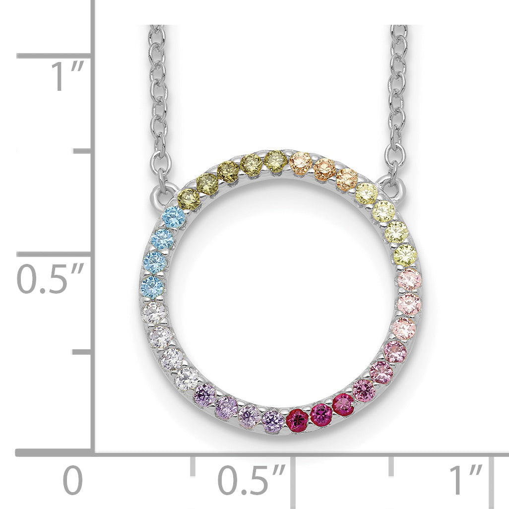 Prizma Sterling Silver Rhodium-plated 16 inch Colorful CZ Open Circle Necklace with 2 inch Extender