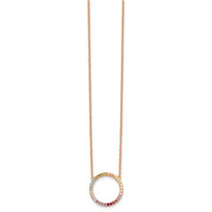 Prizma Sterling Silver Rose-tone 14K Flash Rose Gold-plated 16 inch Colorful CZ Open Circle Necklace with 2 inch Extender