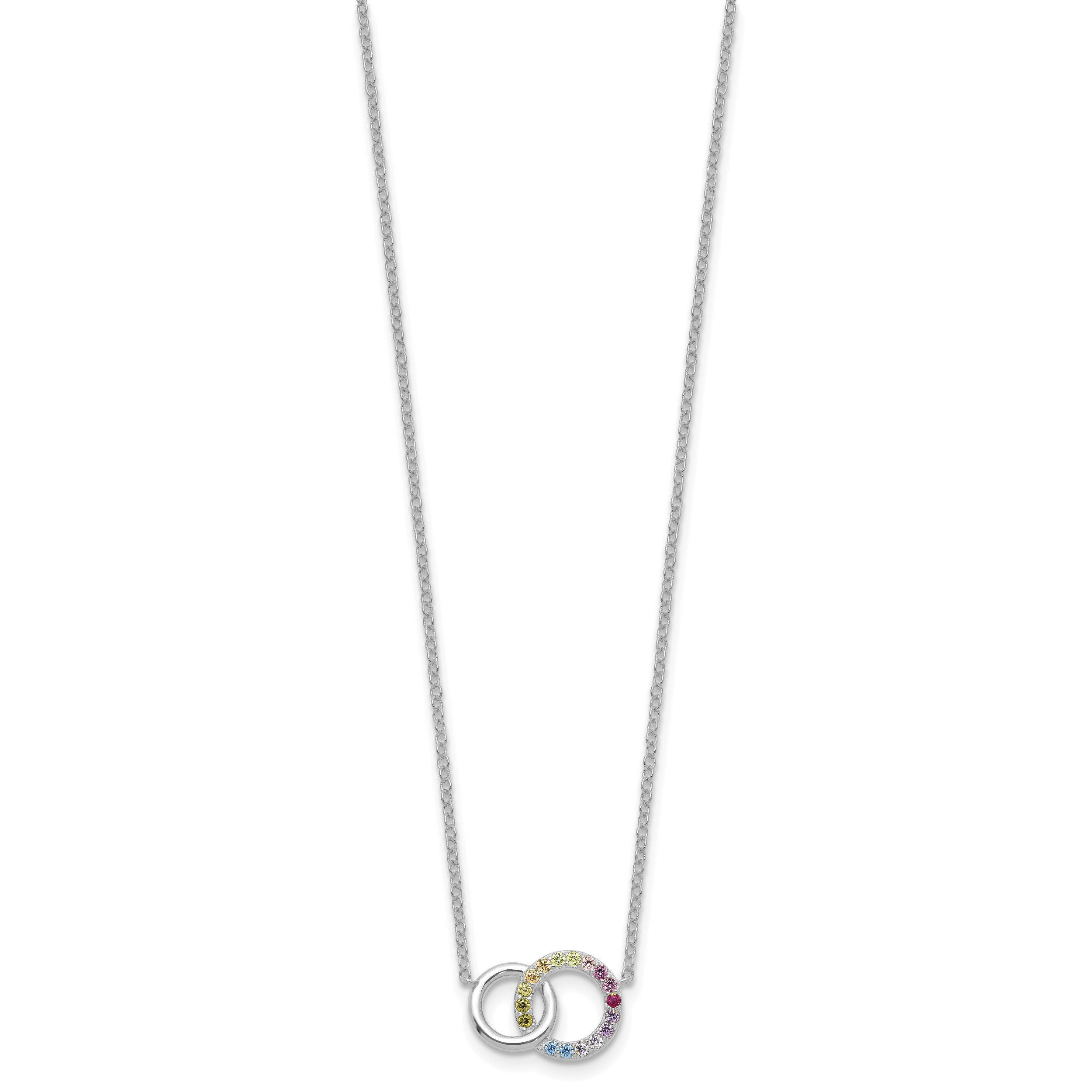 Prizma Sterling Silver Rhodium-plated 16 inch Colorful CZ Intertwined Circle Necklace with 2 inch Extender