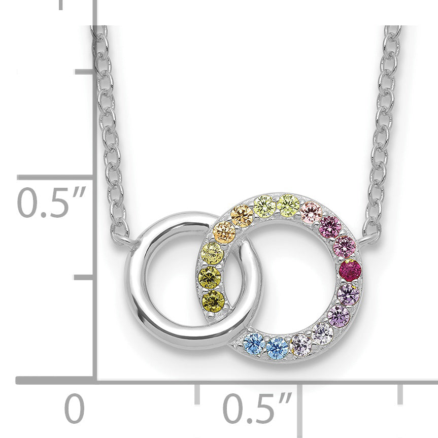 Prizma Sterling Silver Rhodium-plated 16 inch Colorful CZ Intertwined Circle Necklace with 2 inch Extender