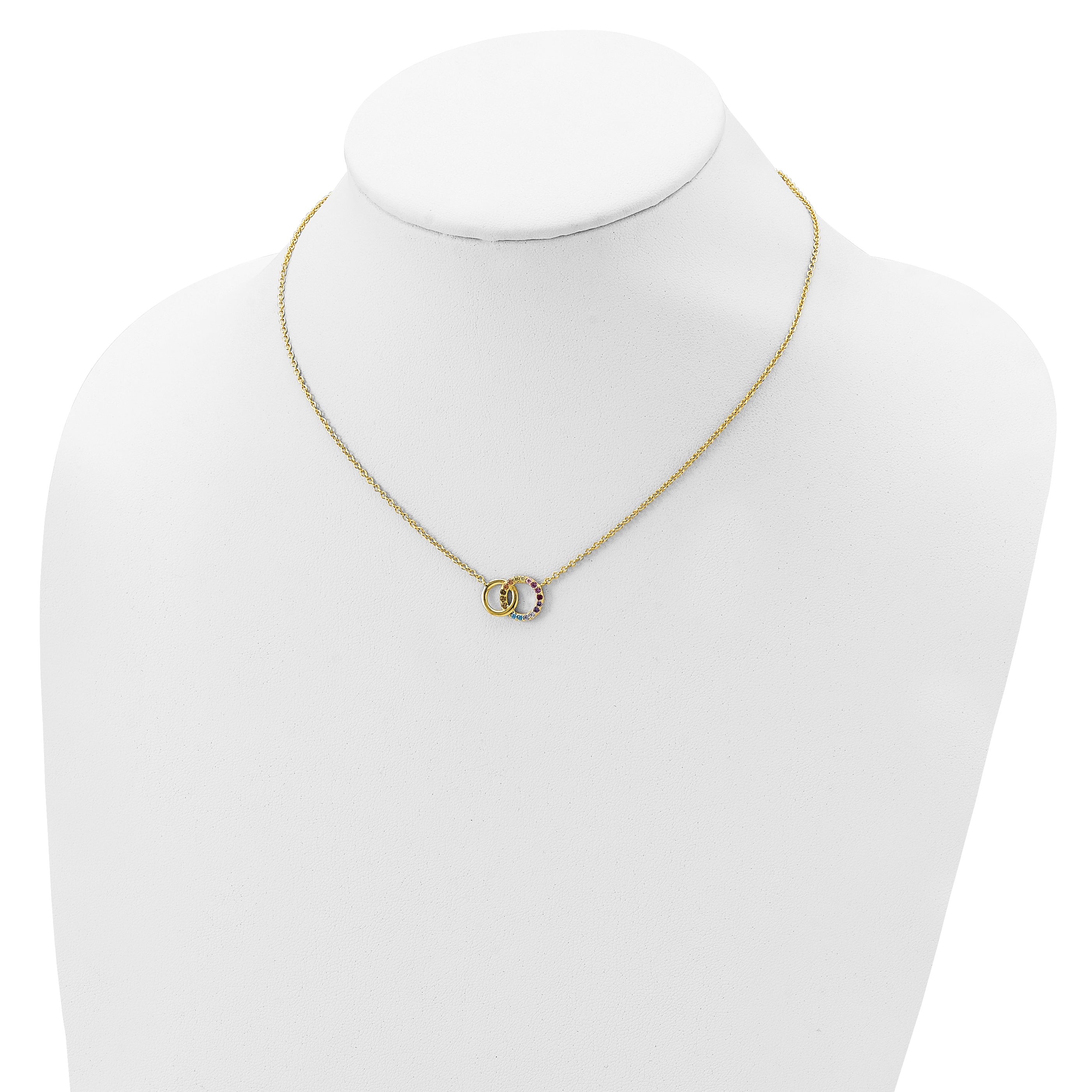 Prizma Sterling Silver Gold-tone 14K Flash Gold-plated 16 inch Colorful CZ Intertwined Circle Necklace with 2 inch Extender