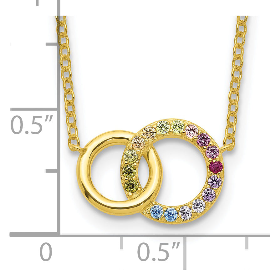 Prizma Sterling Silver Gold-tone 14K Flash Gold-plated 16 inch Colorful CZ Intertwined Circle Necklace with 2 inch Extender