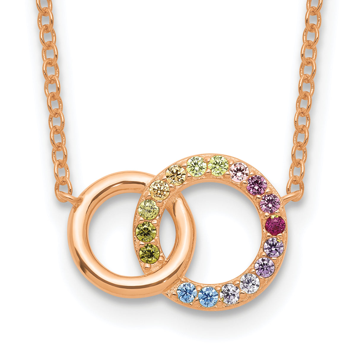 Prizma Sterling Silver Rose-tone 14K Flash Rose Gold-plated 16 inch Colorful CZ Intertwined Circle Necklace with 2 inch Extender