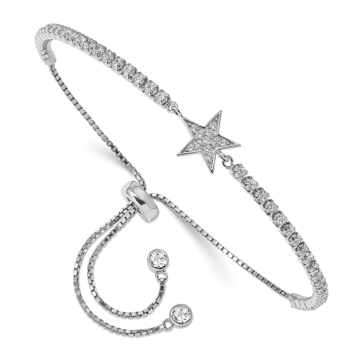 Sterling Silver Rhodium-Plated CZ Star Adjustable Bracelet