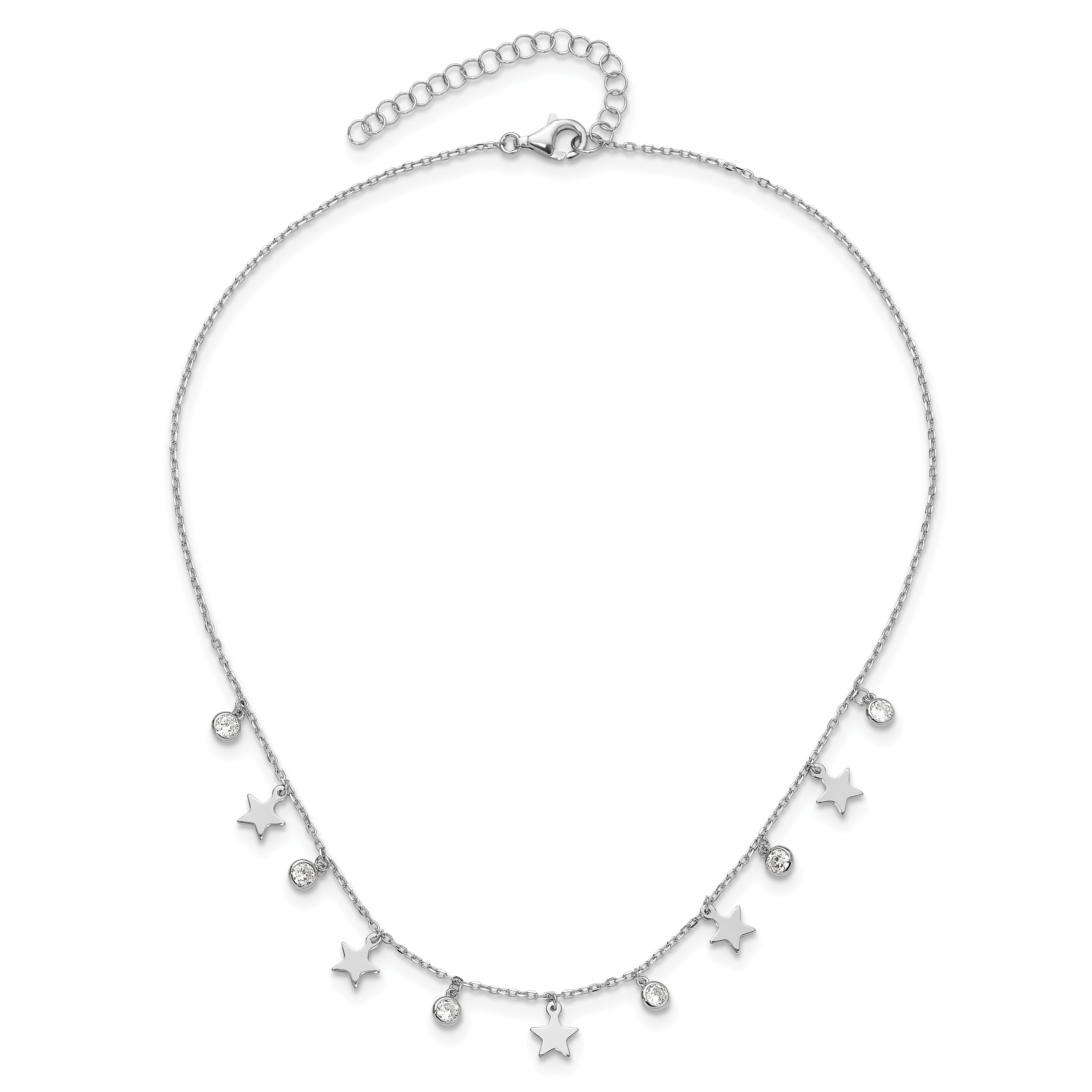 Sterling Silver Rhodium-Plated CZ Star with 2in Ext. Choker