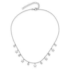 Sterling Silver Rhodium-Plated CZ Star with 2in Ext. Choker