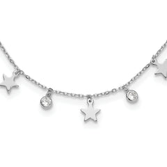 Sterling Silver Rhodium-Plated CZ Star with 2in Ext. Choker